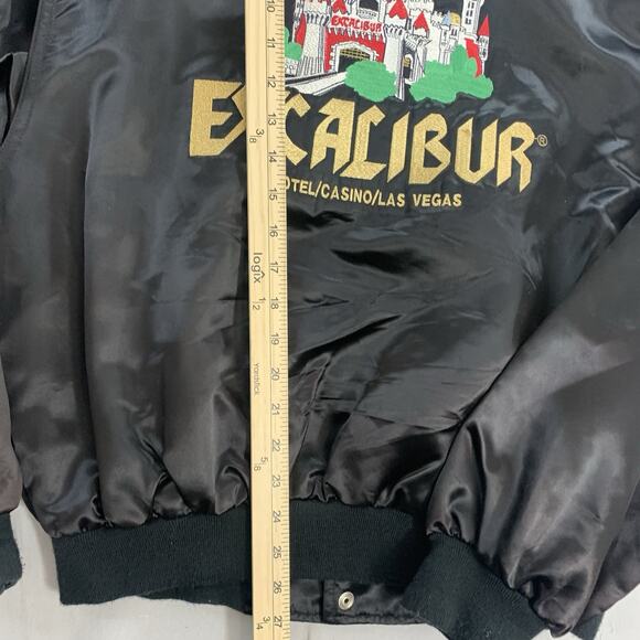 Vintage 1990s Excalibur Las Vegas Black Satin Adult Size XL Casino Bomber Jacket - Picture 9 of 10